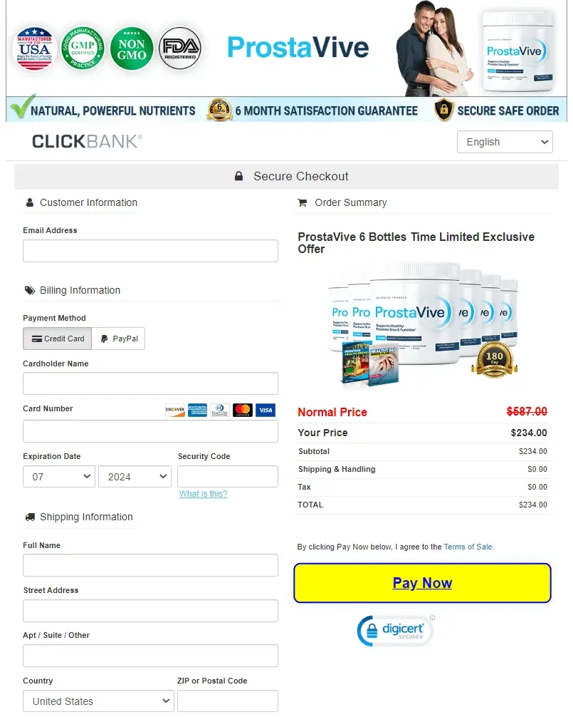 Prosta vive checkout page